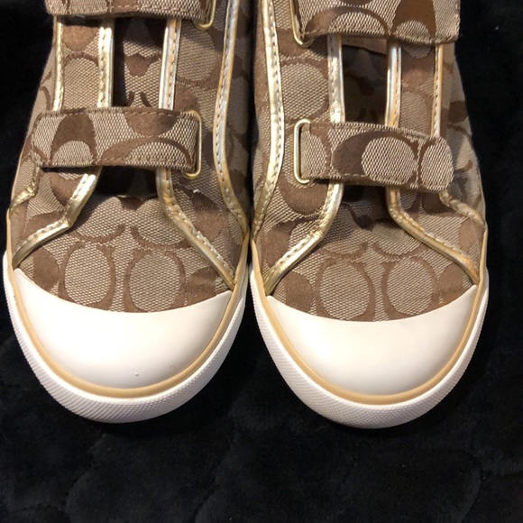 Coach Britt classic brown and tan with gold detail Velcro sneakers size 8 1/2 - Picture 4 of 14